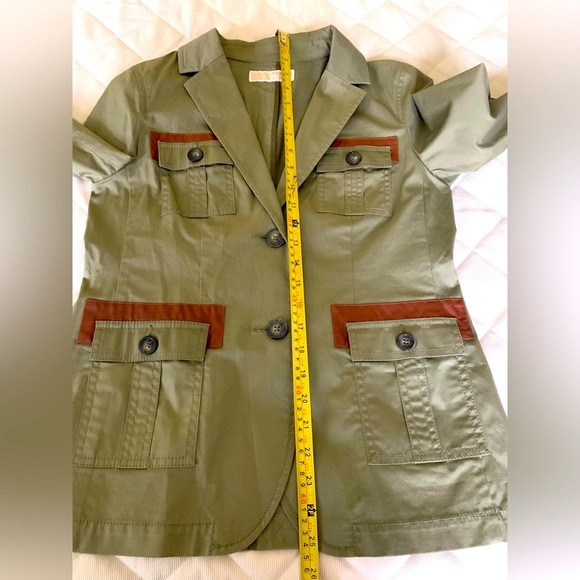 Michael Kors army green khaki safari cargo blazer collared 2 buttons 4 pockets S - Picture 16 of 16